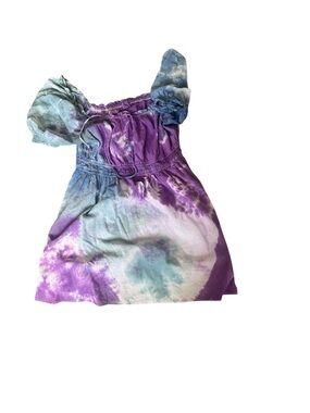 Tie-Dye Puff Sleeve Mini Dress in Purple & Blue aerie